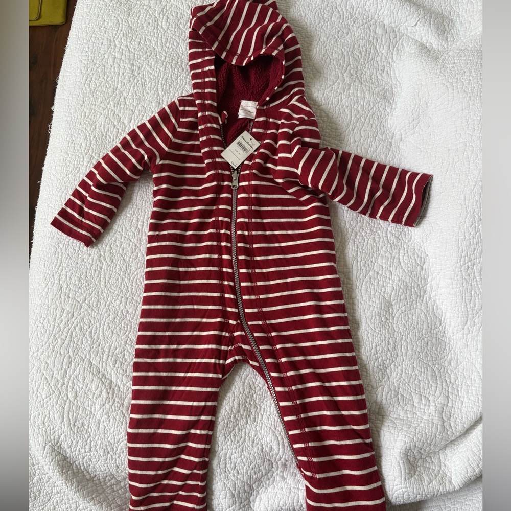 Hanna Andersson Red and White Striped Fleece Bodysuit for baby or toddler